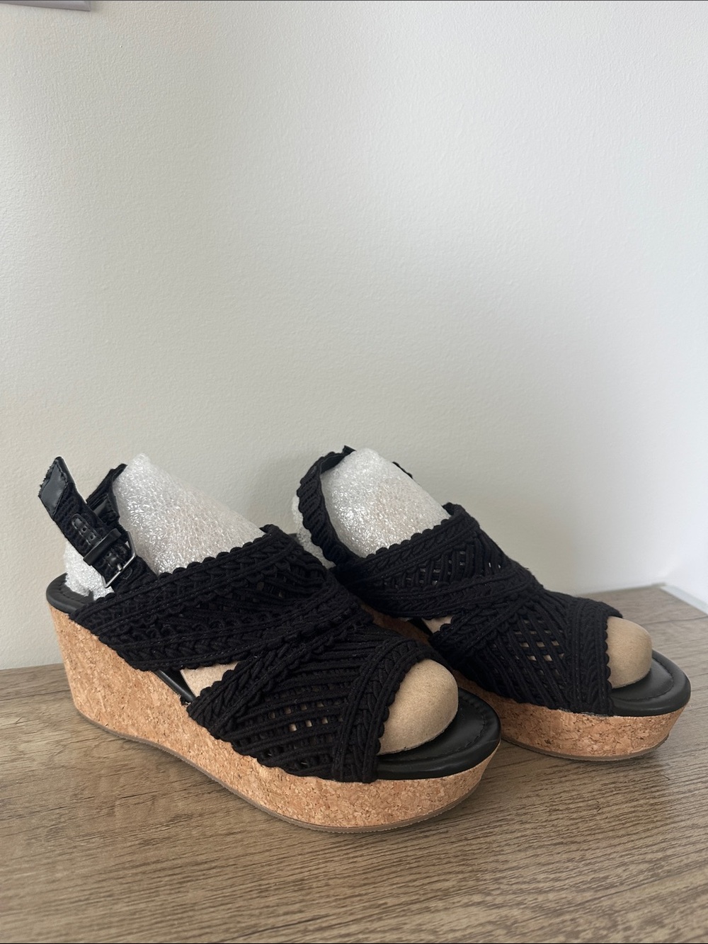 Maurice’s Black Crochet Cork Wedge Sandals - Women